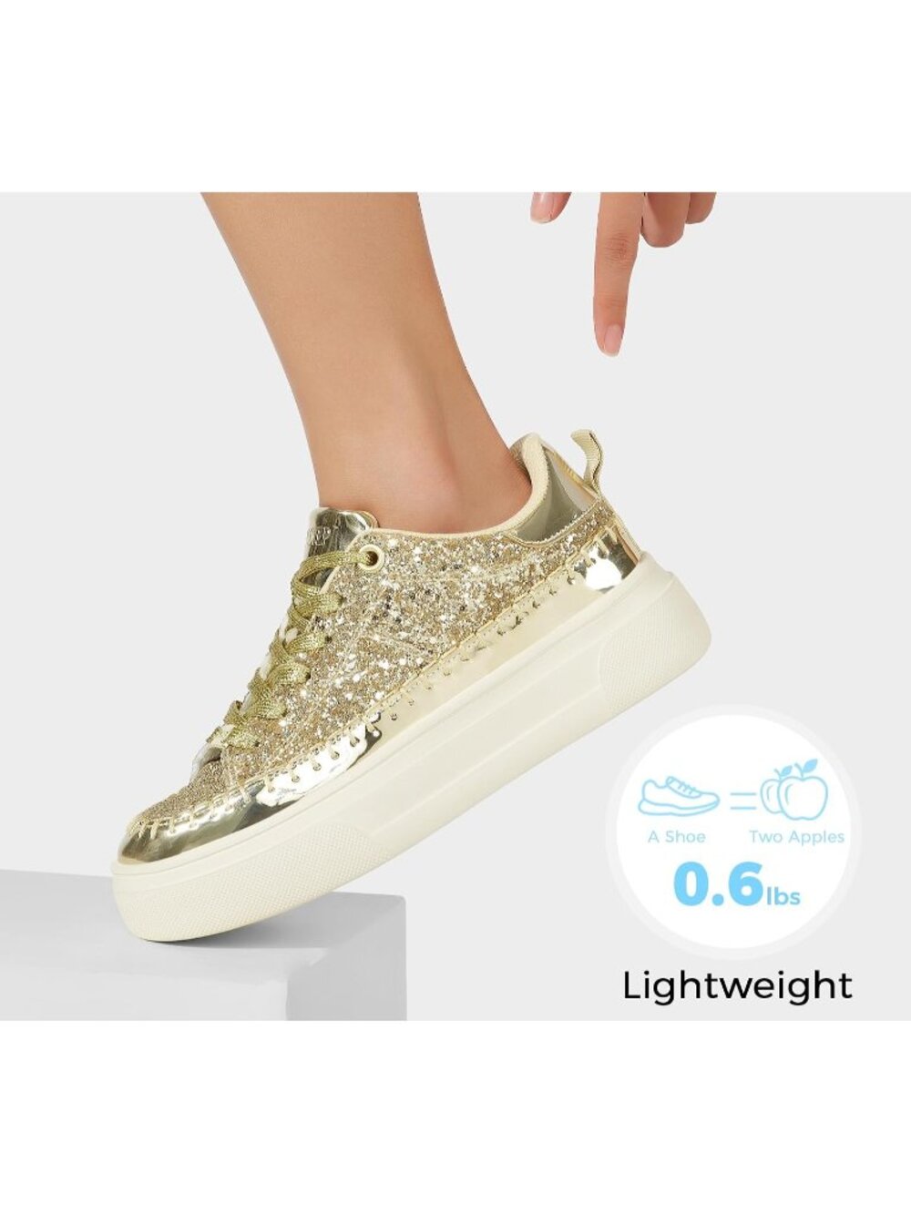 Women's Gold Sparkly Shiny Low Top Glitter Fashion Bling Casual Walking Sneakers - Picture 4 of 6